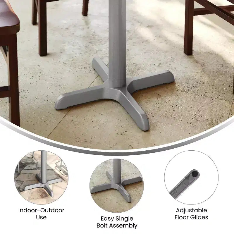 Pied en X pour table de restaurant, 56 x 56 cm, avec colonne de 7,6 cm de diamètre, hauteur standard