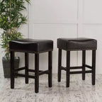 Tabouret de comptoir sans dossier en cuir reconstitué et hévéa de 66 cm