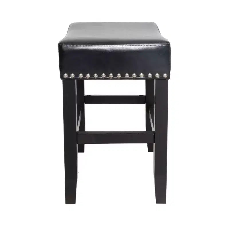 Tabouret de comptoir sans dossier en cuir reconstitué et hévéa de 66 cm