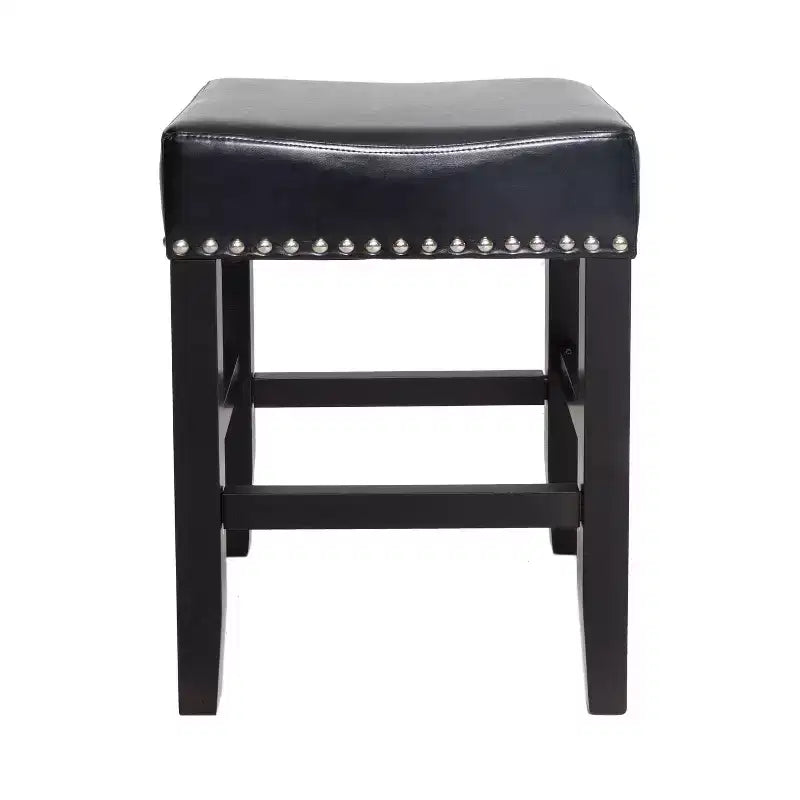 Tabouret de comptoir sans dossier en cuir reconstitué et hévéa de 66 cm