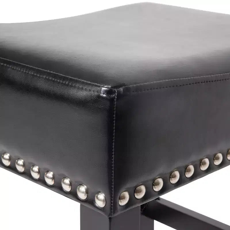 Tabouret de comptoir sans dossier en cuir reconstitué et hévéa de 66 cm