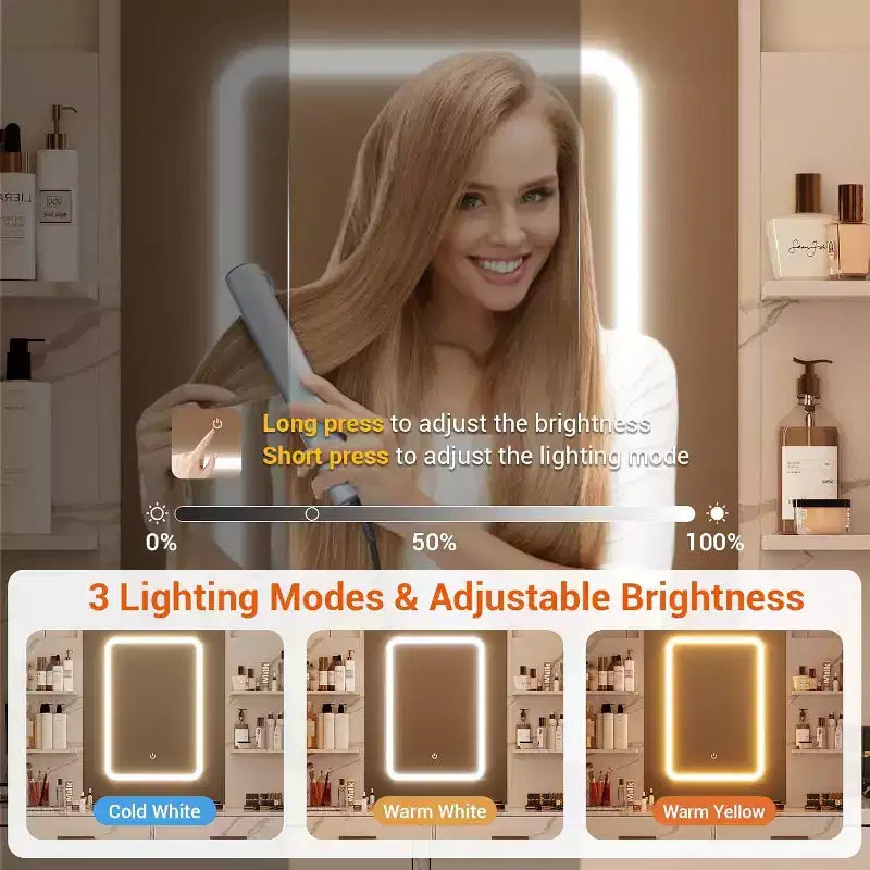 Coiffeuse avec miroir LED, ports de charge, 6 tiroirs, étagères, support pour sèche-cheveux et tabouret, éclairage réglable, blanc