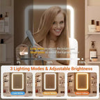 Coiffeuse avec miroir LED, ports de charge, 6 tiroirs, étagères, support pour sèche-cheveux et tabouret, éclairage réglable, blanc