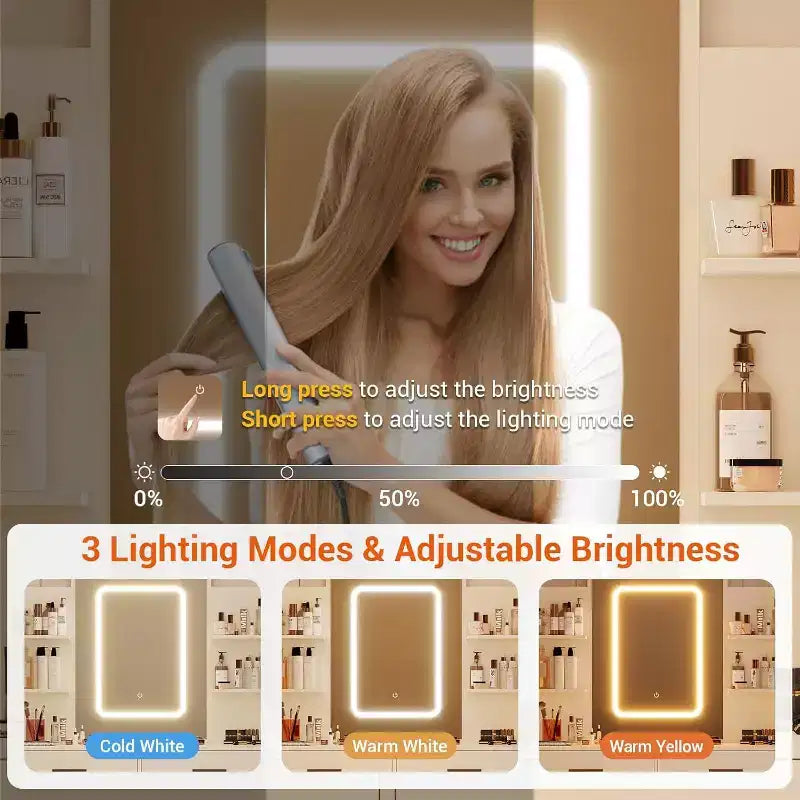 Coiffeuse avec miroir LED, ports de charge, 6 tiroirs, étagères, support pour sèche-cheveux et tabouret, éclairage réglable, blanc