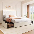 Lit Queen Size avec lumières LED et tiroirs de rangement