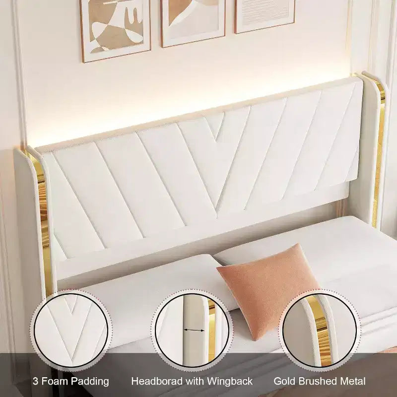 Lit Queen Size avec lumières LED et tiroirs de rangement