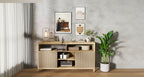 Meuble TV haut texturé de 150 cm pour salon, meuble TV robuste avec rangement, meuble TV de style mid-century pour téléviseurs de 50/55/60/65 pouces