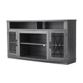VEVOR TV Stand for TVs up to 65 inch, Farmhouse Entertainment Center with Light Strip, Wooden TV Cabinet Storage with Glass Doors, Gray
