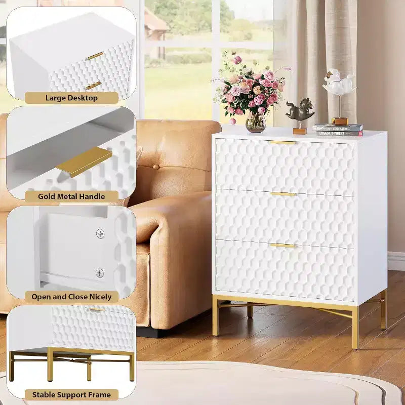 Commode Moderne à 3 Tiroirs - Grand Meuble de Rangement pour Chambre et Salon