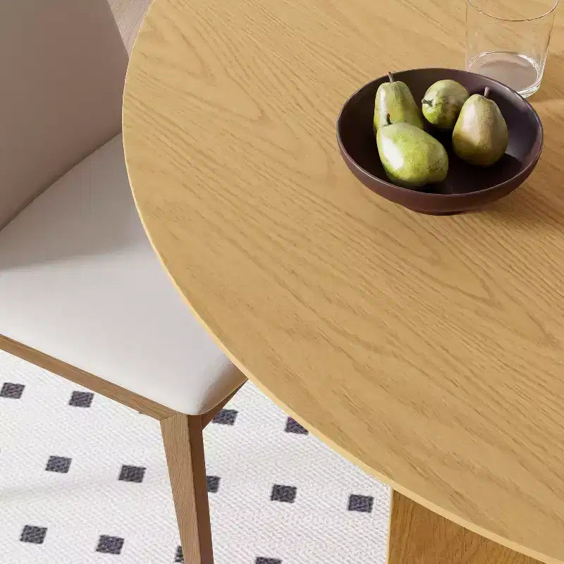 Table à manger ronde en bois massif de 52 x 52 avec finition naturelle et pieds arqués élégants pour salles à manger et cuisines modernes