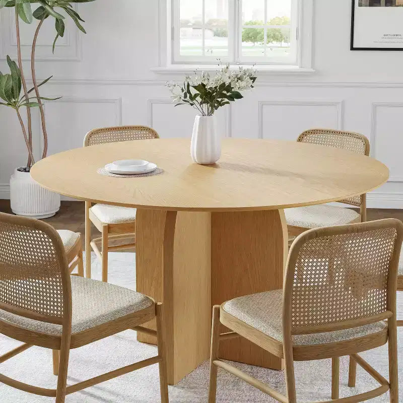 Table à manger ronde en bois massif de 52 x 52 avec finition naturelle et pieds arqués élégants pour salles à manger et cuisines modernes