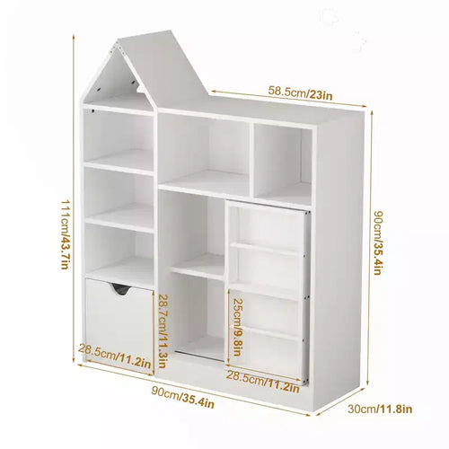 43.7 Organiseur de rangement de jouets et étagère pour enfants, coffre à jouets avec tiroirs et compartiments amovibles, rangement au sol pour salle de jeux, chambre d'enfant, salle de classe, blanc