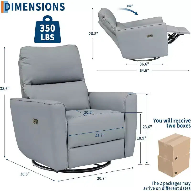 Fauteuil inclinable électrique pivotant et coulissant, fauteuil à bascule de salon rembourré avec accoudoirs incurvés et dossier rembourré pour chambre à coucher