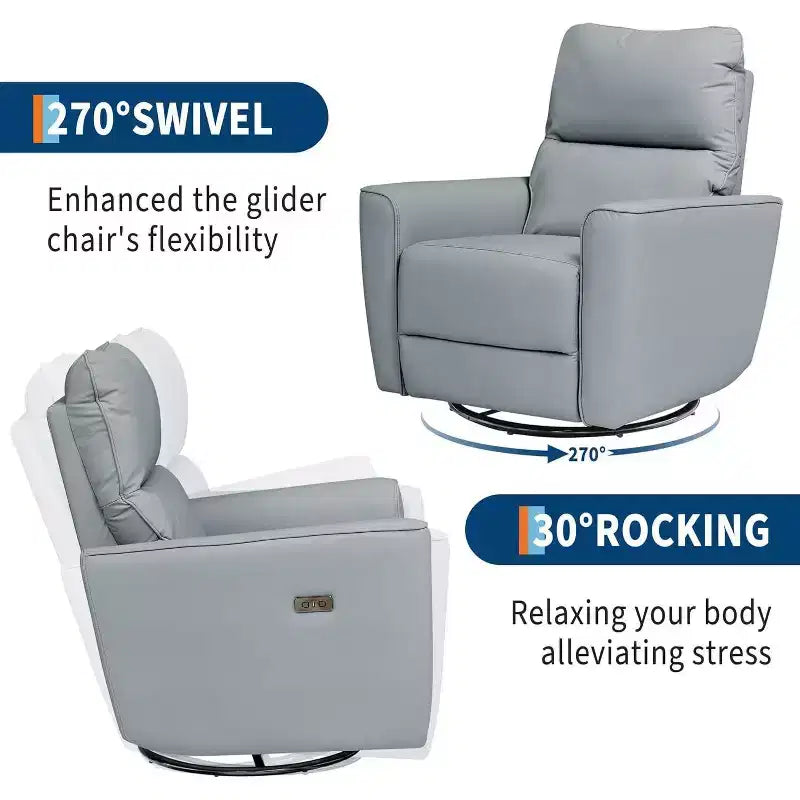 Fauteuil inclinable électrique pivotant et coulissant, fauteuil à bascule de salon rembourré avec accoudoirs incurvés et dossier rembourré pour chambre à coucher