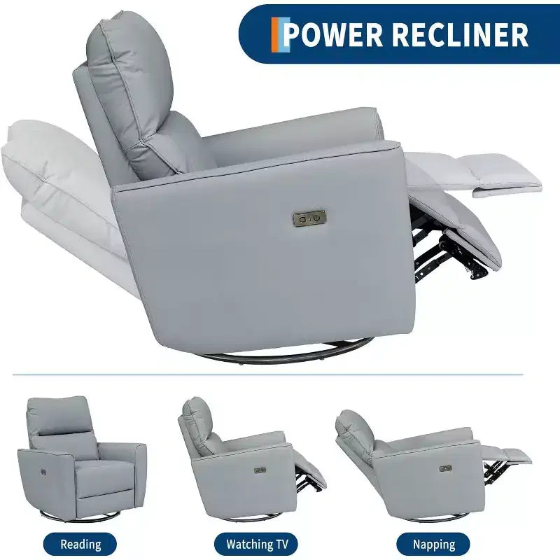 Fauteuil inclinable électrique pivotant et coulissant, fauteuil à bascule de salon rembourré avec accoudoirs incurvés et dossier rembourré pour chambre à coucher