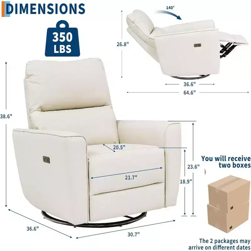 Fauteuil inclinable électrique pivotant et coulissant, fauteuil à bascule de salon rembourré avec accoudoirs incurvés et dossier rembourré pour chambre à coucher