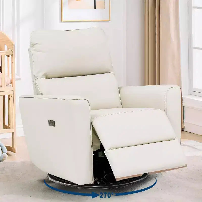 Fauteuil inclinable électrique pivotant et coulissant, fauteuil à bascule de salon rembourré avec accoudoirs incurvés et dossier rembourré pour chambre à coucher