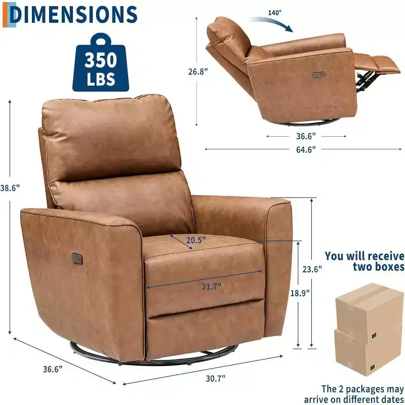 Fauteuil inclinable électrique pivotant et coulissant, fauteuil à bascule de salon rembourré avec accoudoirs incurvés et dossier rembourré pour chambre à coucher
