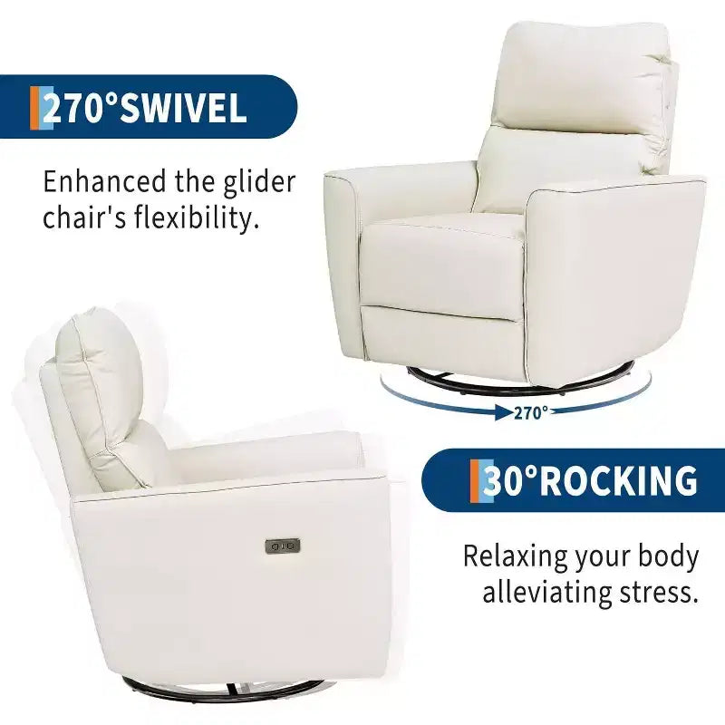 Fauteuil inclinable électrique pivotant et coulissant, fauteuil à bascule de salon rembourré avec accoudoirs incurvés et dossier rembourré pour chambre à coucher