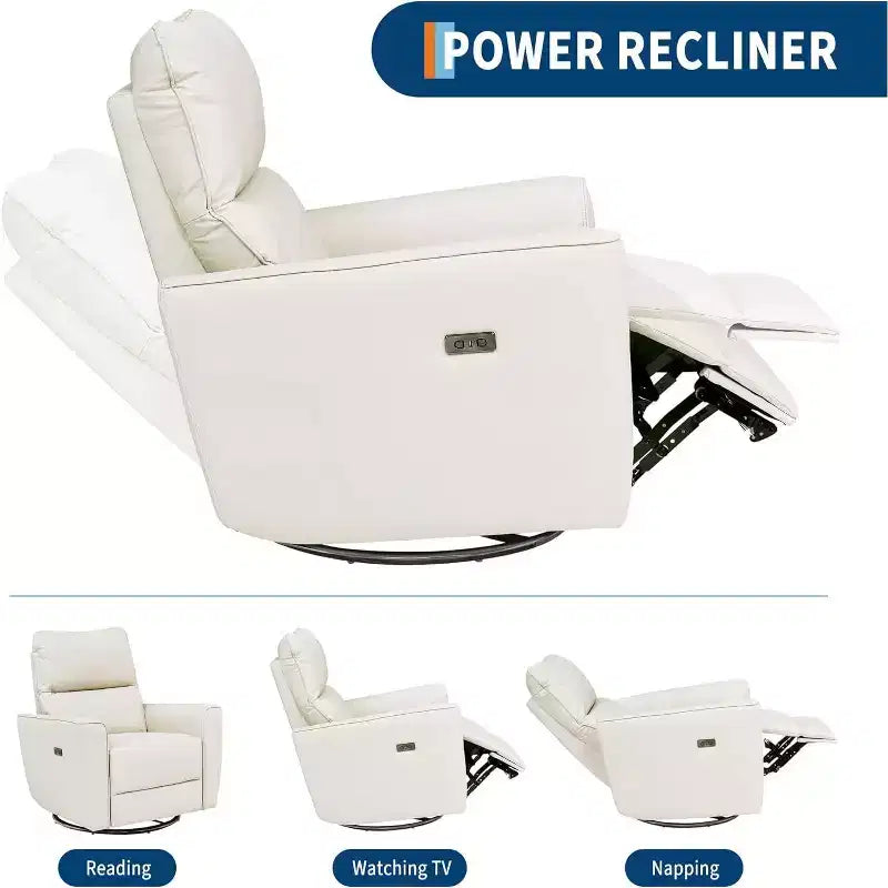 Fauteuil inclinable électrique pivotant et coulissant, fauteuil à bascule de salon rembourré avec accoudoirs incurvés et dossier rembourré pour chambre à coucher