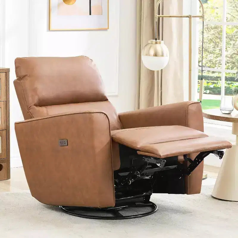 Fauteuil inclinable électrique pivotant et coulissant, fauteuil à bascule de salon rembourré avec accoudoirs incurvés et dossier rembourré pour chambre à coucher