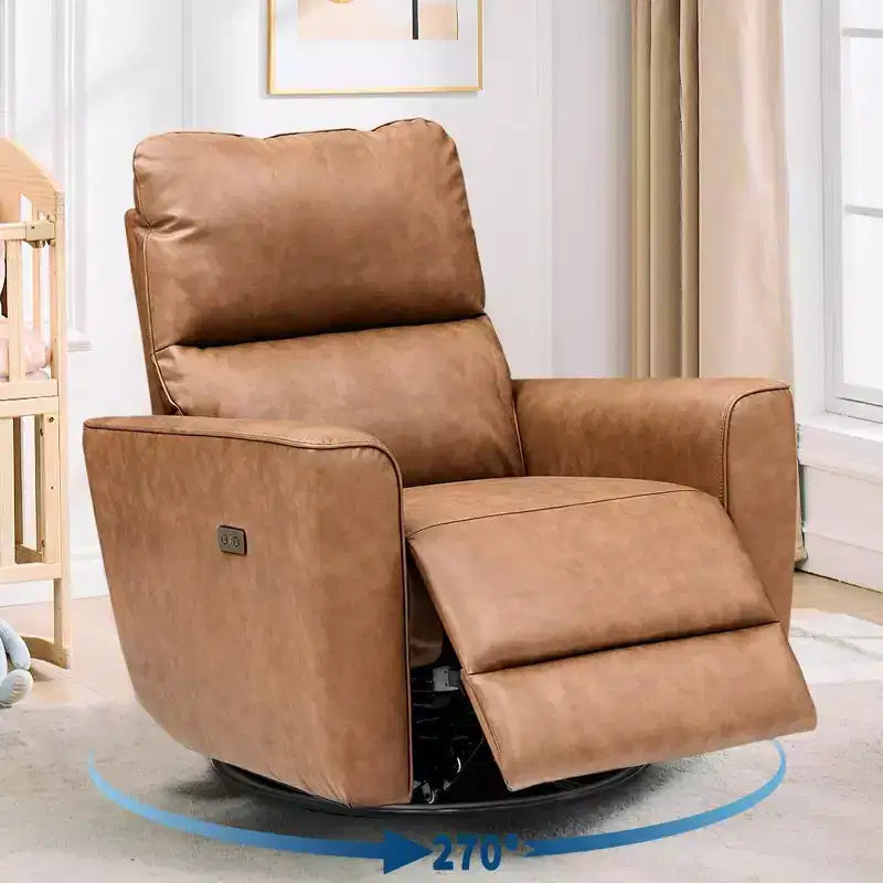 Fauteuil inclinable électrique pivotant et coulissant, fauteuil à bascule de salon rembourré avec accoudoirs incurvés et dossier rembourré pour chambre à coucher