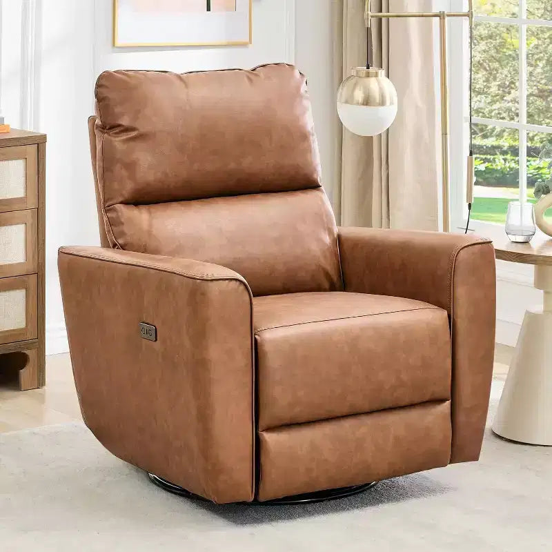 Fauteuil inclinable électrique pivotant et coulissant, fauteuil à bascule de salon rembourré avec accoudoirs incurvés et dossier rembourré pour chambre à coucher