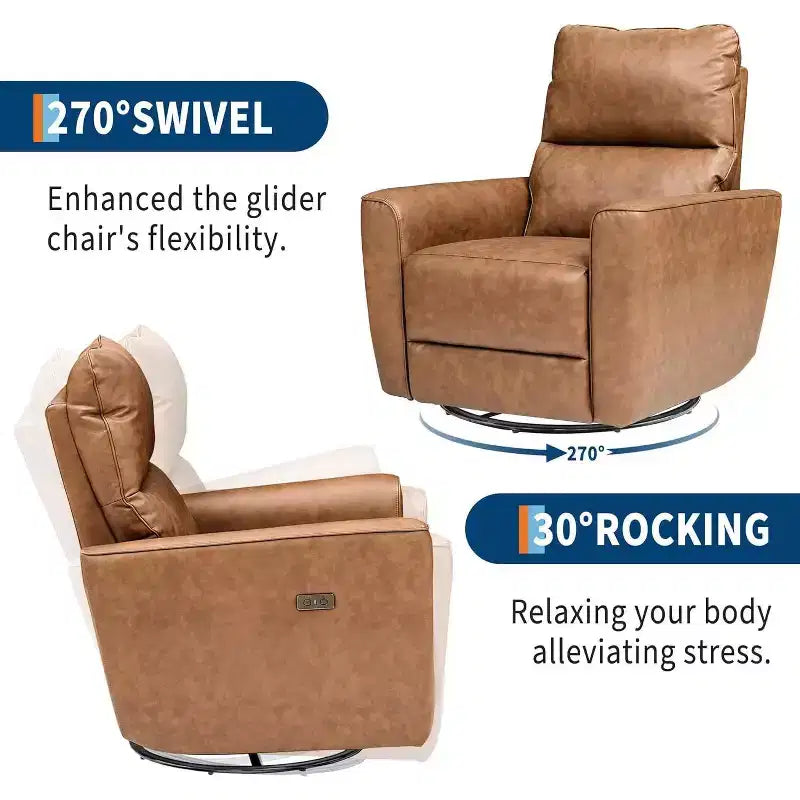 Fauteuil inclinable électrique pivotant et coulissant, fauteuil à bascule de salon rembourré avec accoudoirs incurvés et dossier rembourré pour chambre à coucher