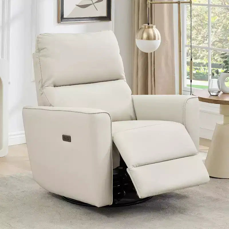 Fauteuil inclinable électrique pivotant et coulissant, fauteuil à bascule de salon rembourré avec accoudoirs incurvés et dossier rembourré pour chambre à coucher