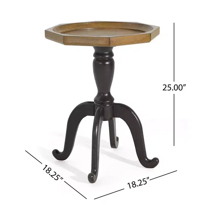 Table d'appoint style campagnard français avec plateau octogonal et effet bois