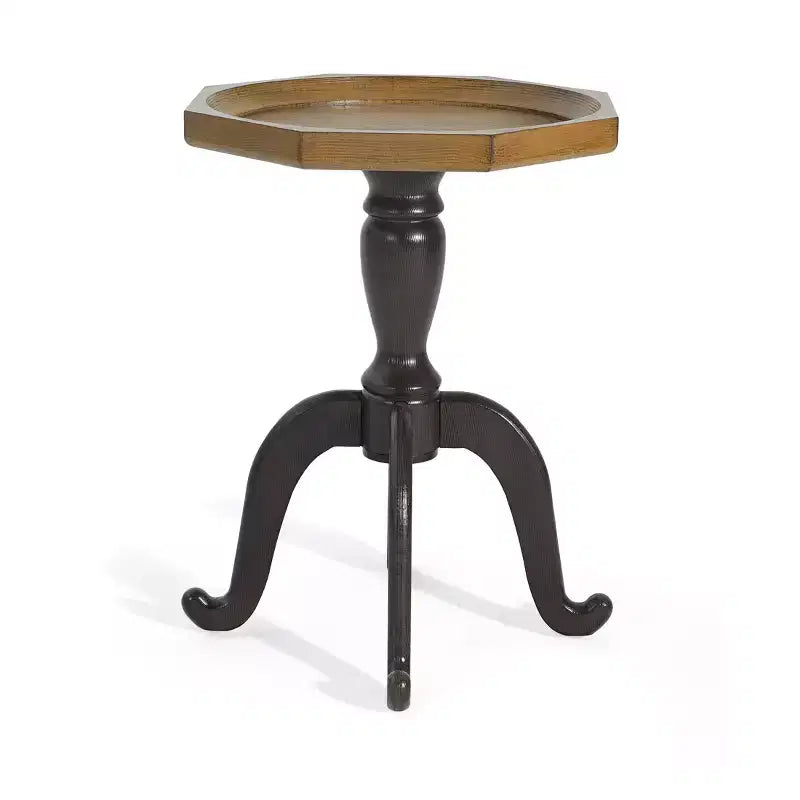 Table d'appoint style campagnard français avec plateau octogonal et effet bois