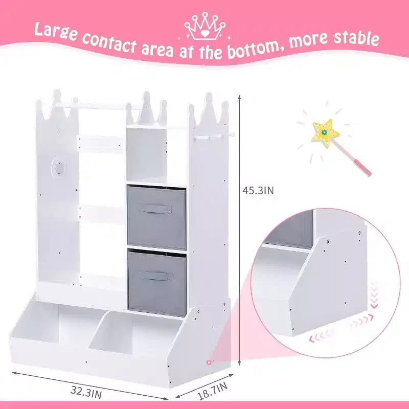 Armoire de rangement pour déguisements de filles avec miroir éclairé, organisateur de jouets