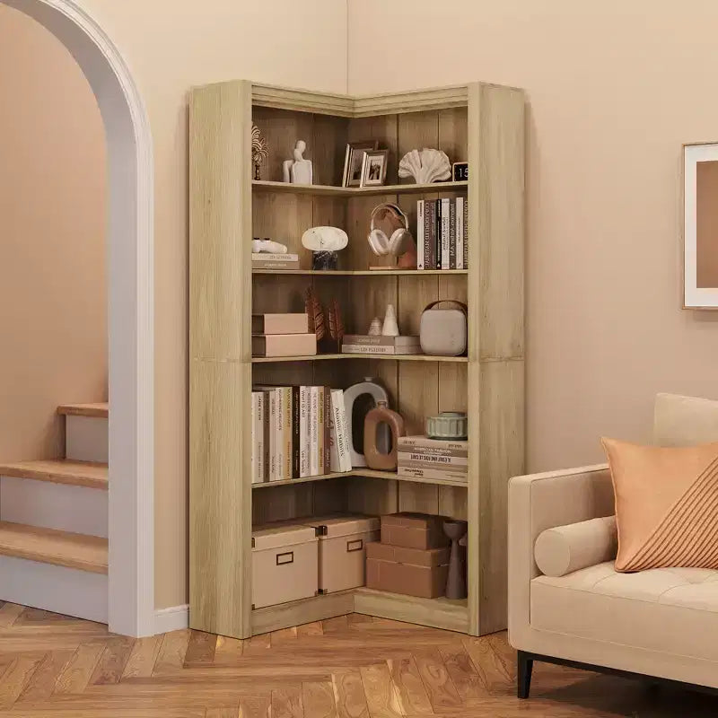 Étagère d'angle de 182 cm de haut, bibliothèque d'angle en L à 5 niveaux, étagère de style rustique avec rangement pour salon et bureau