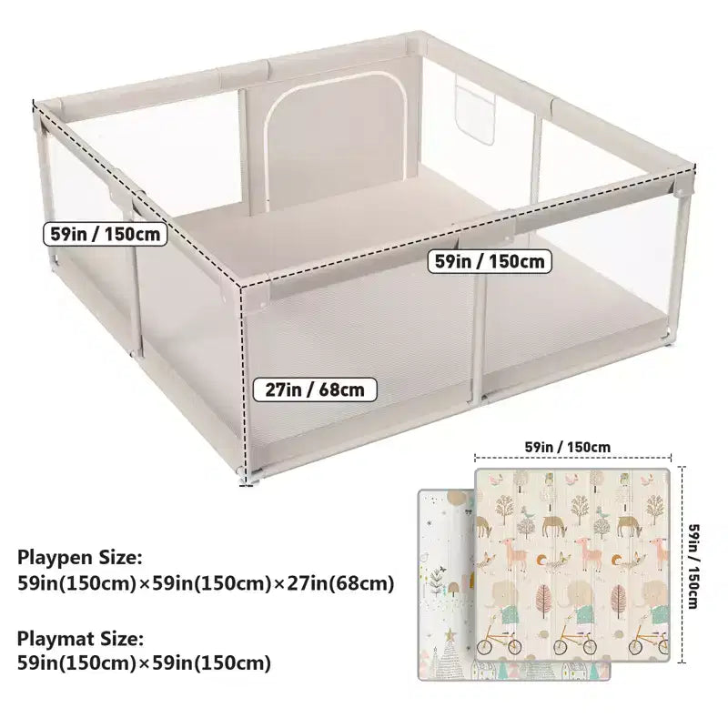 Parc pour bébé avec tapis 150 x 150 cm, Centre d'activités intérieur et extérieur, Clôture de sécurité pour bébé