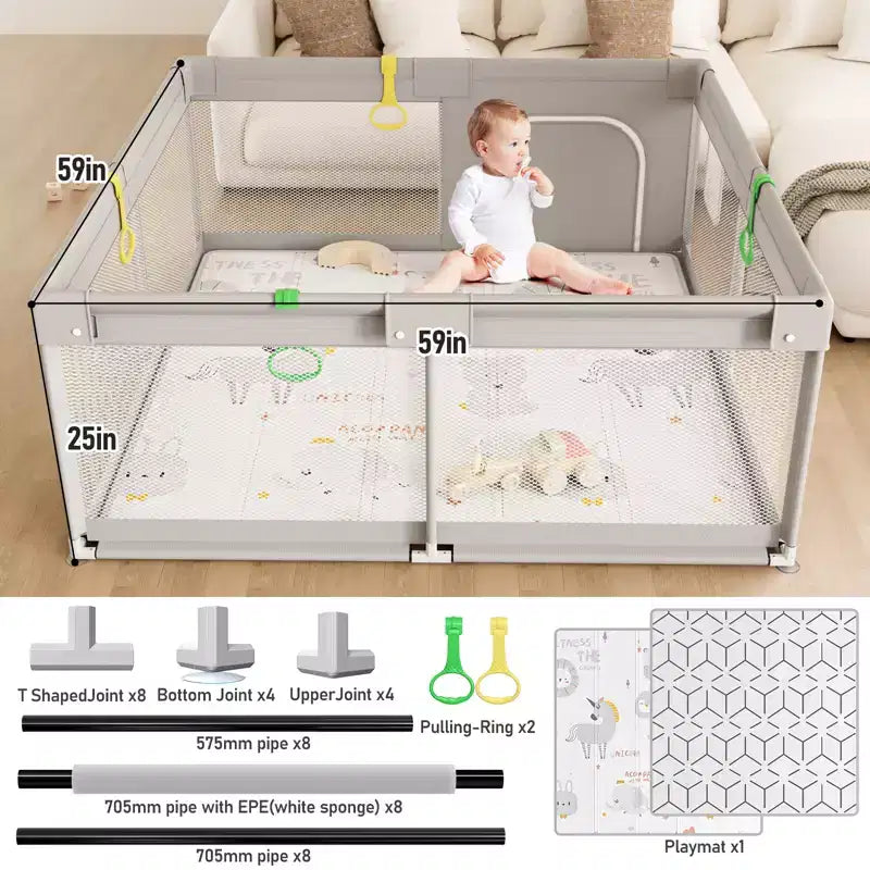 Parc pour bébé avec tapis 150 x 150 cm, Centre d'activités intérieur et extérieur, Clôture de sécurité pour bébé