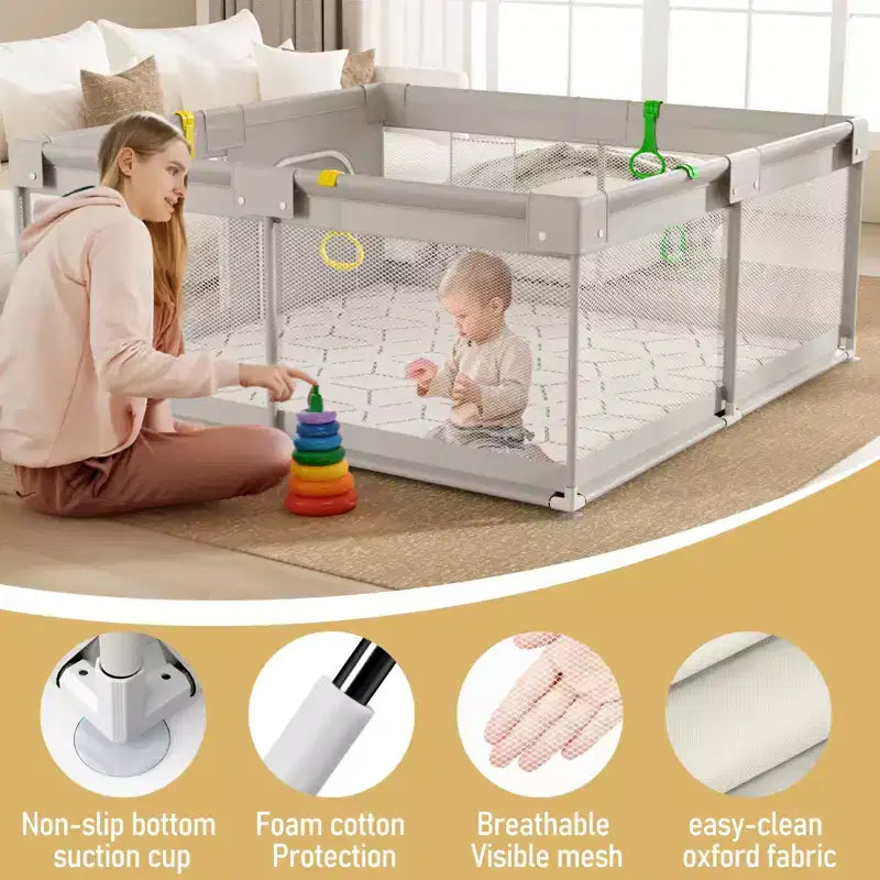 Parc pour bébé avec tapis 150 x 150 cm, Centre d'activités intérieur et extérieur, Clôture de sécurité pour bébé