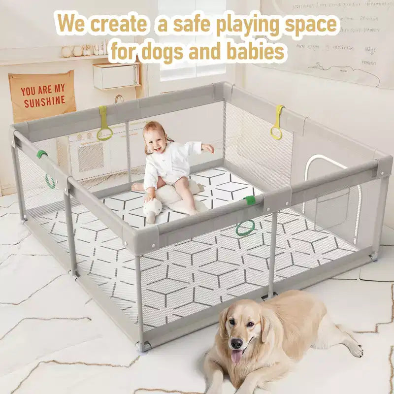 Parc pour bébé avec tapis 150 x 150 cm, Centre d'activités intérieur et extérieur, Clôture de sécurité pour bébé