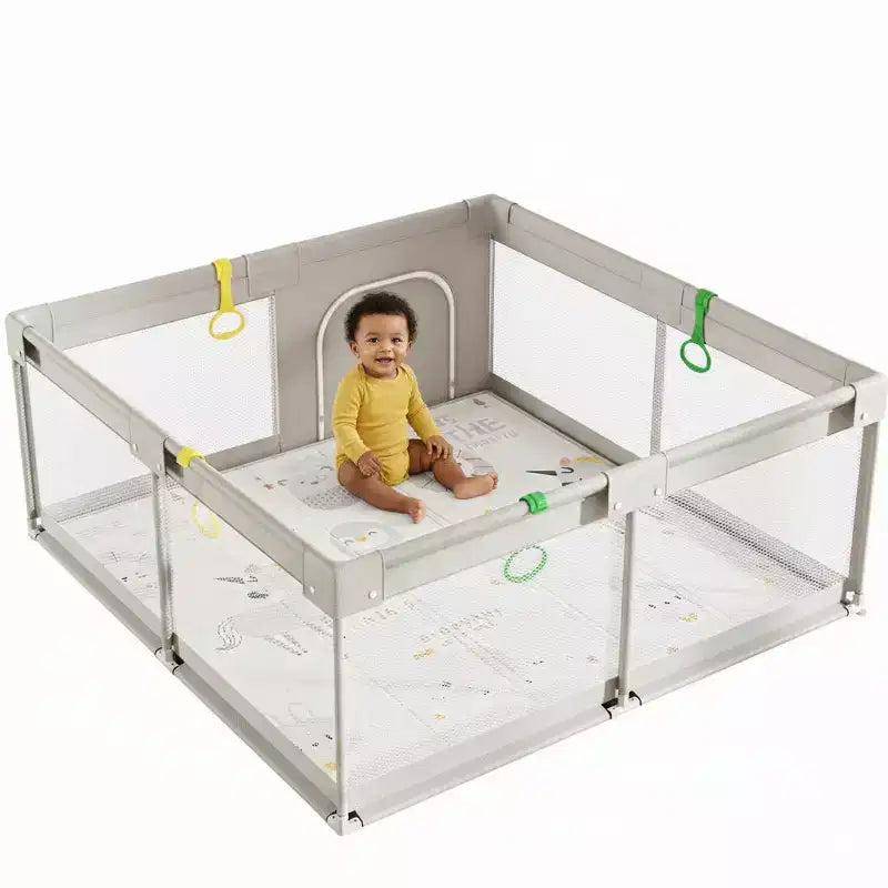 Parc pour bébé avec tapis 150 x 150 cm, Centre d'activités intérieur et extérieur, Clôture de sécurité pour bébé