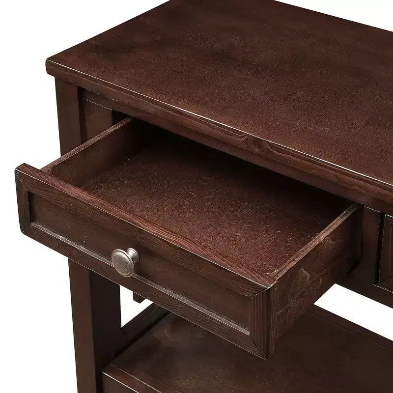 Console en bois massif de style vintage avec 4 tiroirs et une étagère ouverte
