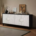 Meuble de rangement avec porte sculptée, buffet d'entrée avec poignées en métal pour salon