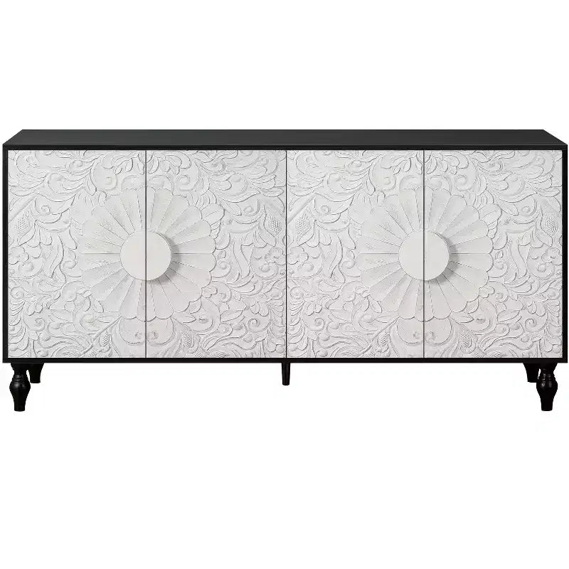 Meuble de rangement avec porte sculptée, buffet d'entrée avec poignées en métal pour salon