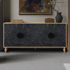 Meuble de rangement avec porte sculptée, buffet d'entrée avec poignées en métal pour salon