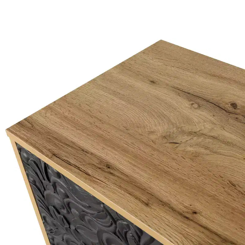 Meuble de rangement avec porte sculptée, buffet d'entrée avec poignées en métal pour salon