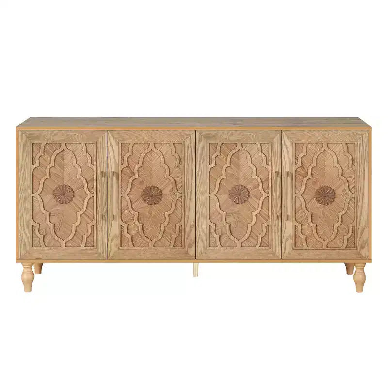 Meuble de rangement avec porte sculptée, buffet d'entrée avec poignées en métal pour salon