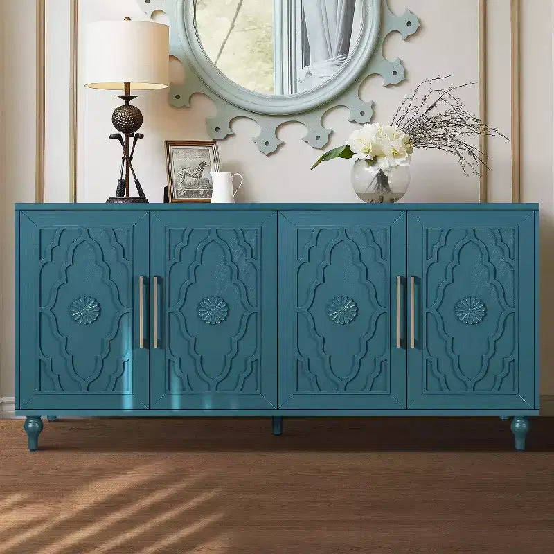 Meuble de rangement avec porte sculptée, buffet d'entrée avec poignées en métal pour salon