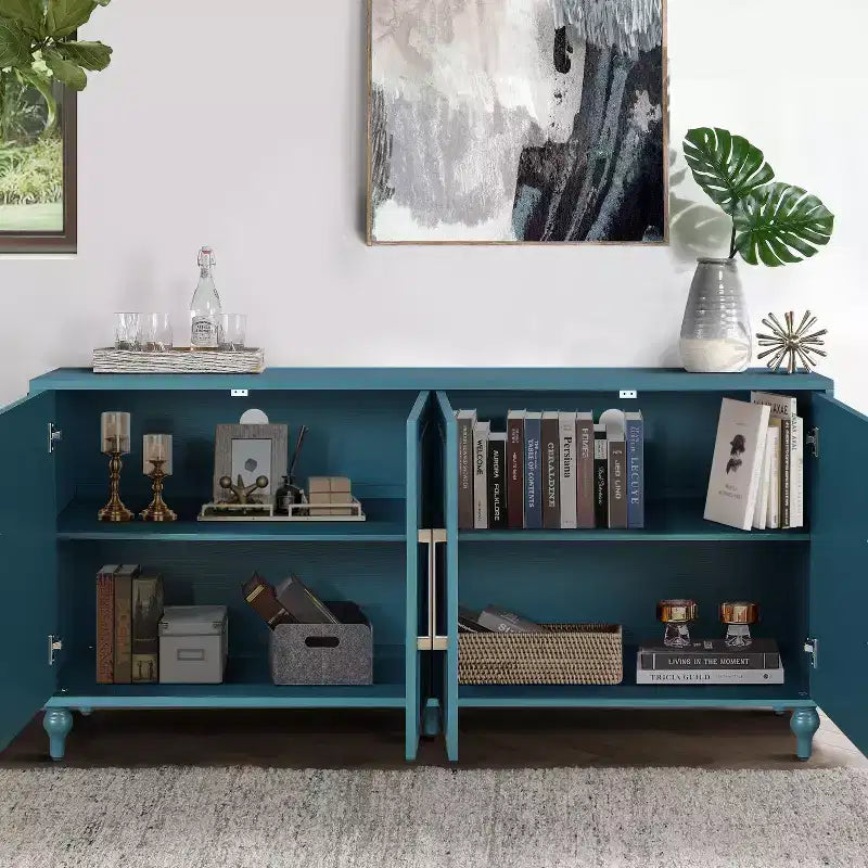 Meuble de rangement avec porte sculptée, buffet d'entrée avec poignées en métal pour salon