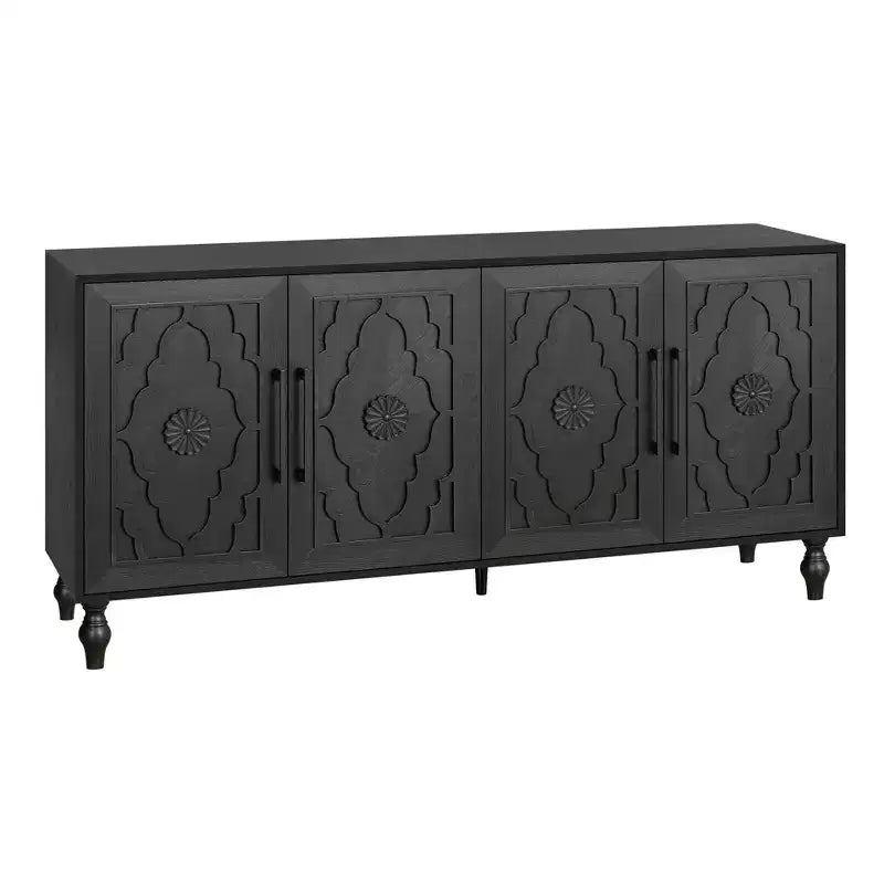 Meuble de rangement avec porte sculptée, buffet d'entrée avec poignées en métal pour salon