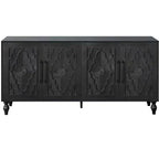 Meuble de rangement avec porte sculptée, buffet d'entrée avec poignées en métal pour salon
