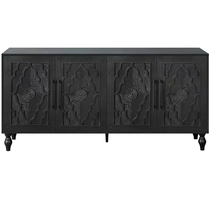 Meuble de rangement avec porte sculptée, buffet d'entrée avec poignées en métal pour salon
