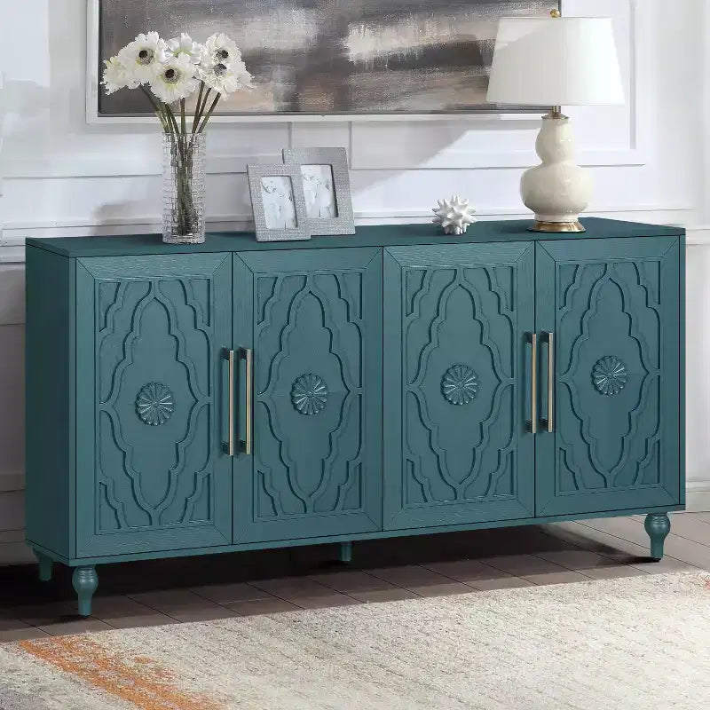 Meuble de rangement avec porte sculptée, buffet d'entrée avec poignées en métal pour salon